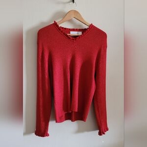 Liz Claiborne Shimmery Ruffled Ribbed Knit Top, Women's XL, Metallic Cherry Red